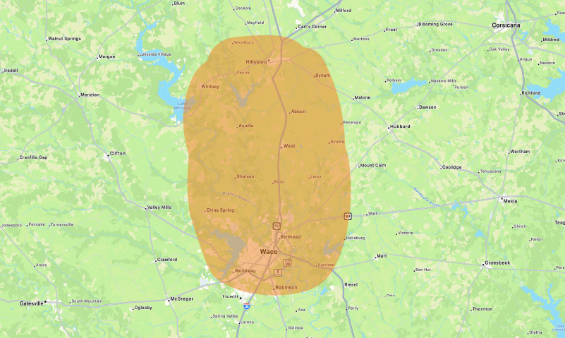 Aquilla Service Area Map